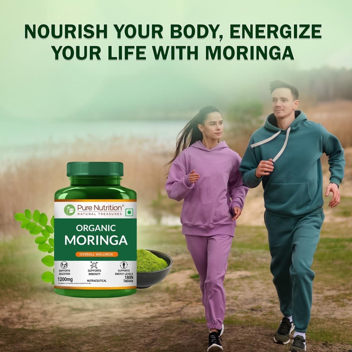 Pure Nutrition Organic Moringa Tablets with 1200mg Leaves 180 Veg Capsule