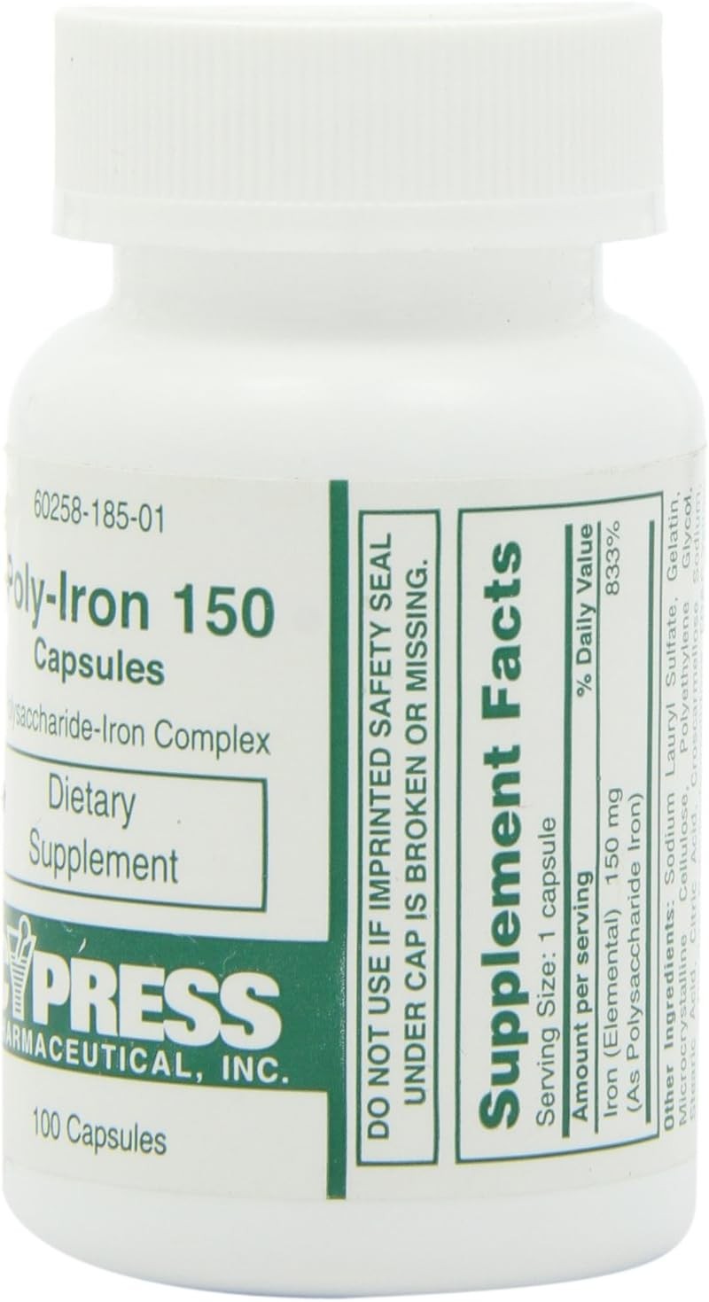 Cypress Poly-Iron Complex 150 mg Capsules Dietary Supplement 100 Ct Pack of 6
