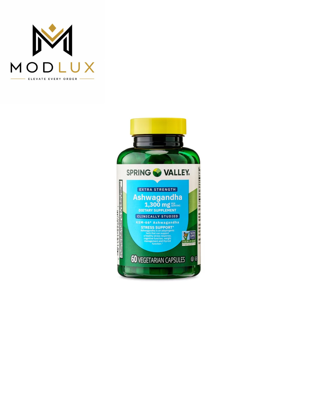 Spring Valley Ashwagandha 1300mg Supplement 60 Vegetarian Capsules (3 Pack)