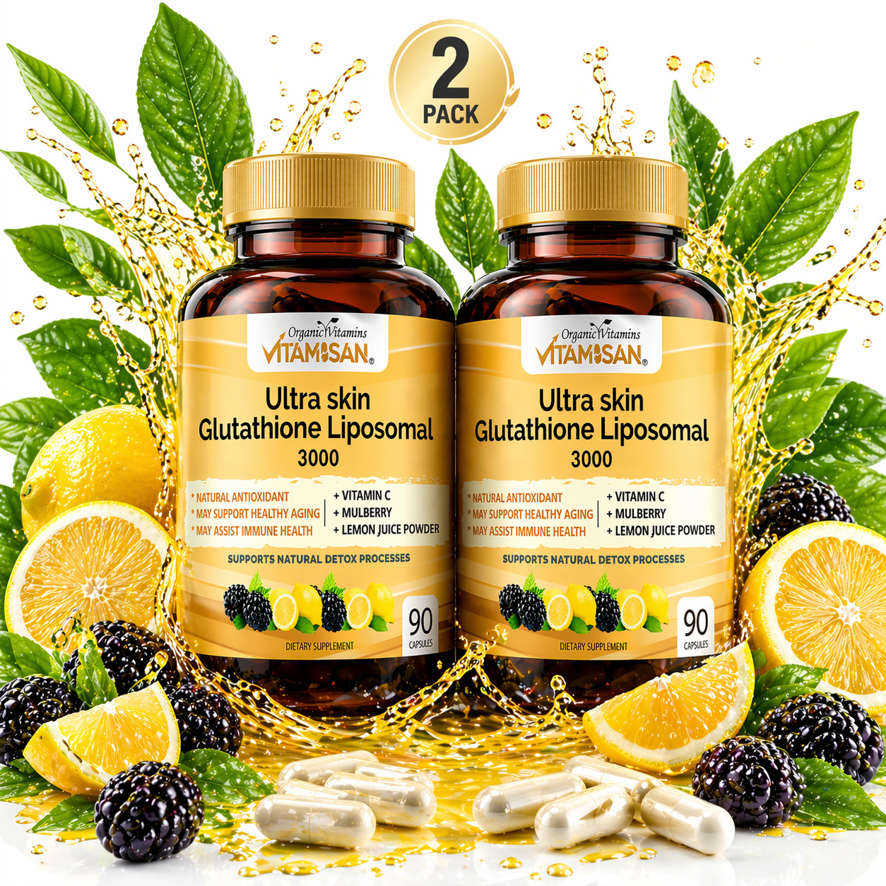 2 Pack Liposomal Glutathione 3000mg + Vitamin C Antioxidant Skin 180 Caps