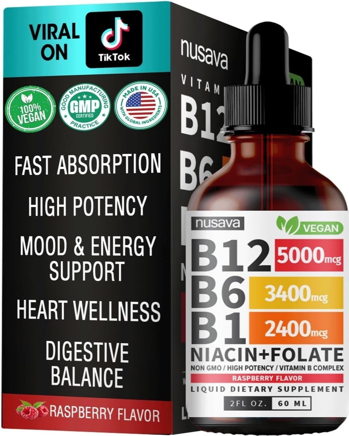 Vitamin B12 and B12 Liquid Drops B6 Sublingual Vitamin B Complex – B1
