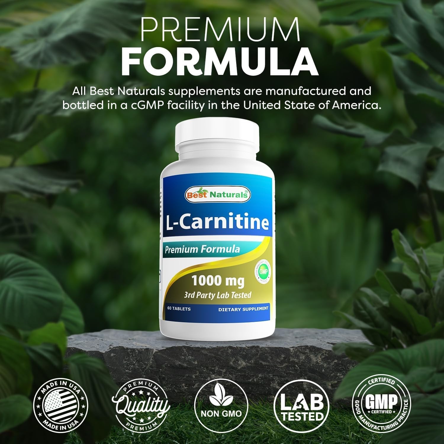 60 Count L-Carnitine 1000mg – GMO-Free, Lactose-Free Energy Management Tablets