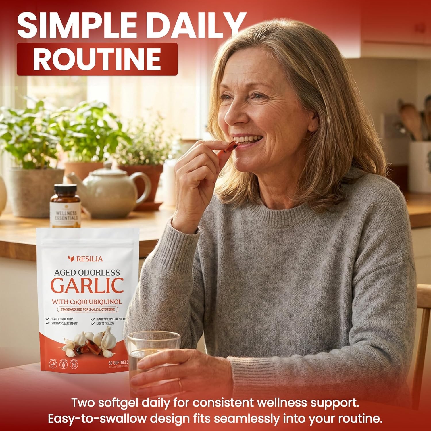 Resilia Garlic Extract 600mg Softgels (60 Count) – Odorless Aged Garlic Extra…