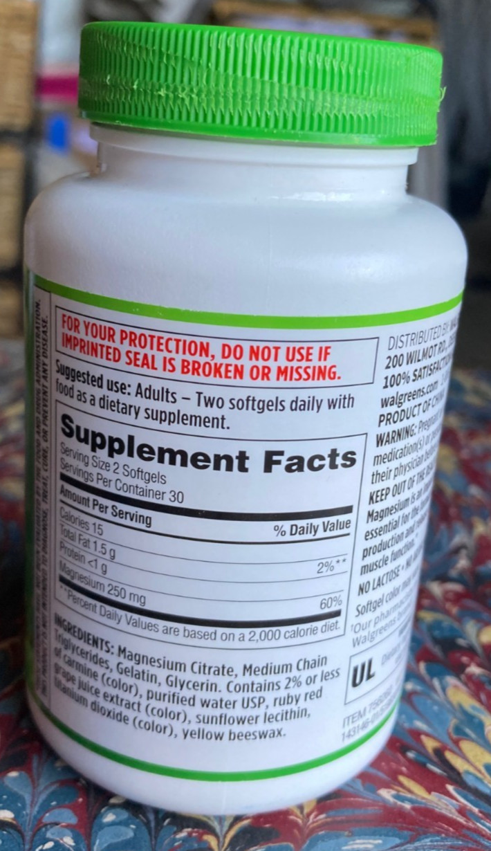 New Unopened~Walgreens Magnesium Citrate 60 Soft Gels 250 mg Exp. 08-2026