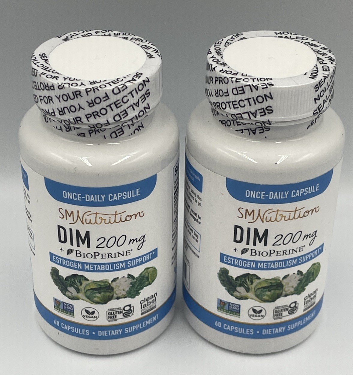 SM Nutrition DIM 200mg w/BioPerine 60 capsules/ea x2 **NEW SEALED** Exp 10/2026