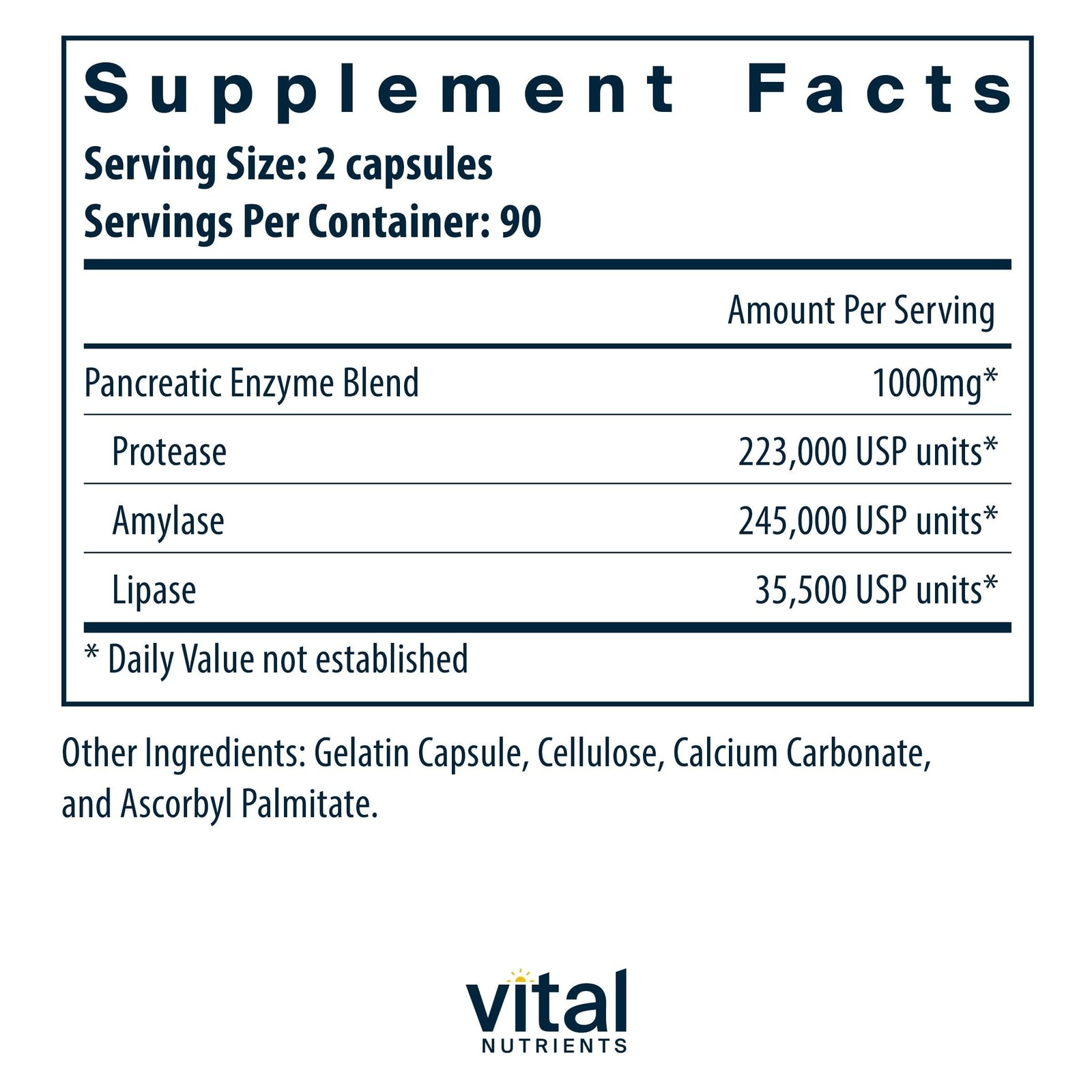 Vital Nutrients Pancreatic Enzymes 1000mg (Full 180 Count (Pack of 1)
