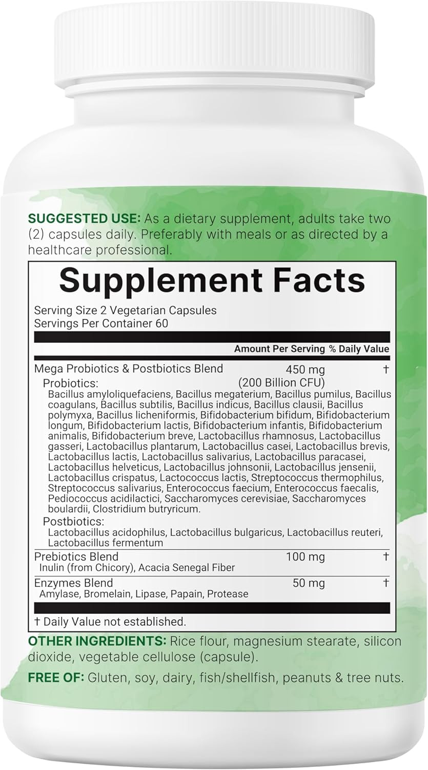 Micro Ingredients Probiotics 200 Billion CFU, 120 Veggie Capsules | Mega Probiot