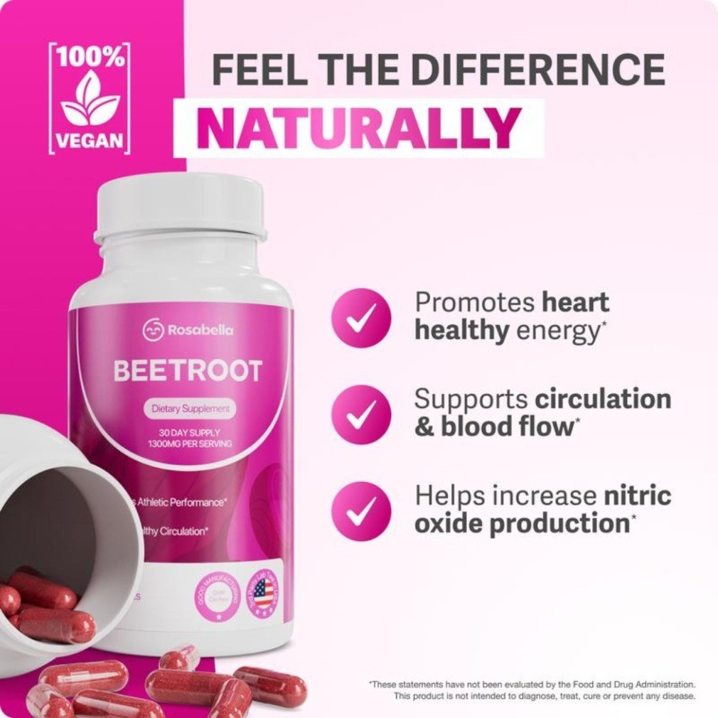 3 Pack of Rosabella 1300mg Organic Beetroot Capsules for Blood Flow Heart He new