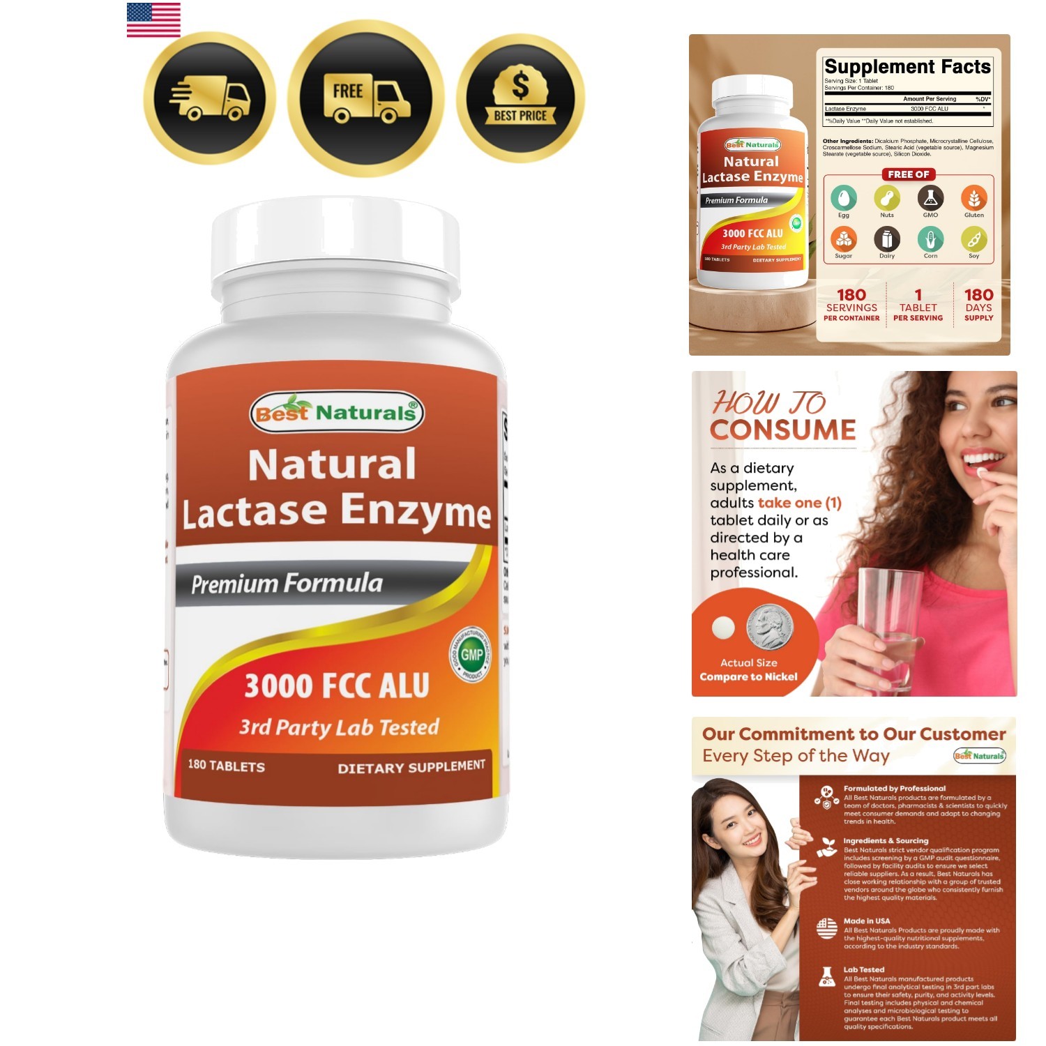 Fast Acting Lactase Enzyme Tablet, 3000 Alu, 180 Count