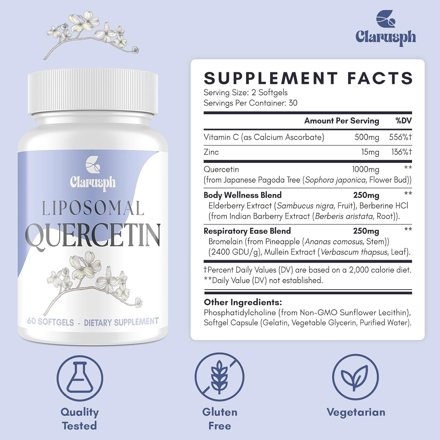 Liposomal Quercetin Supplement for Respiratory & Seasonal Challenges. 06/2028 *