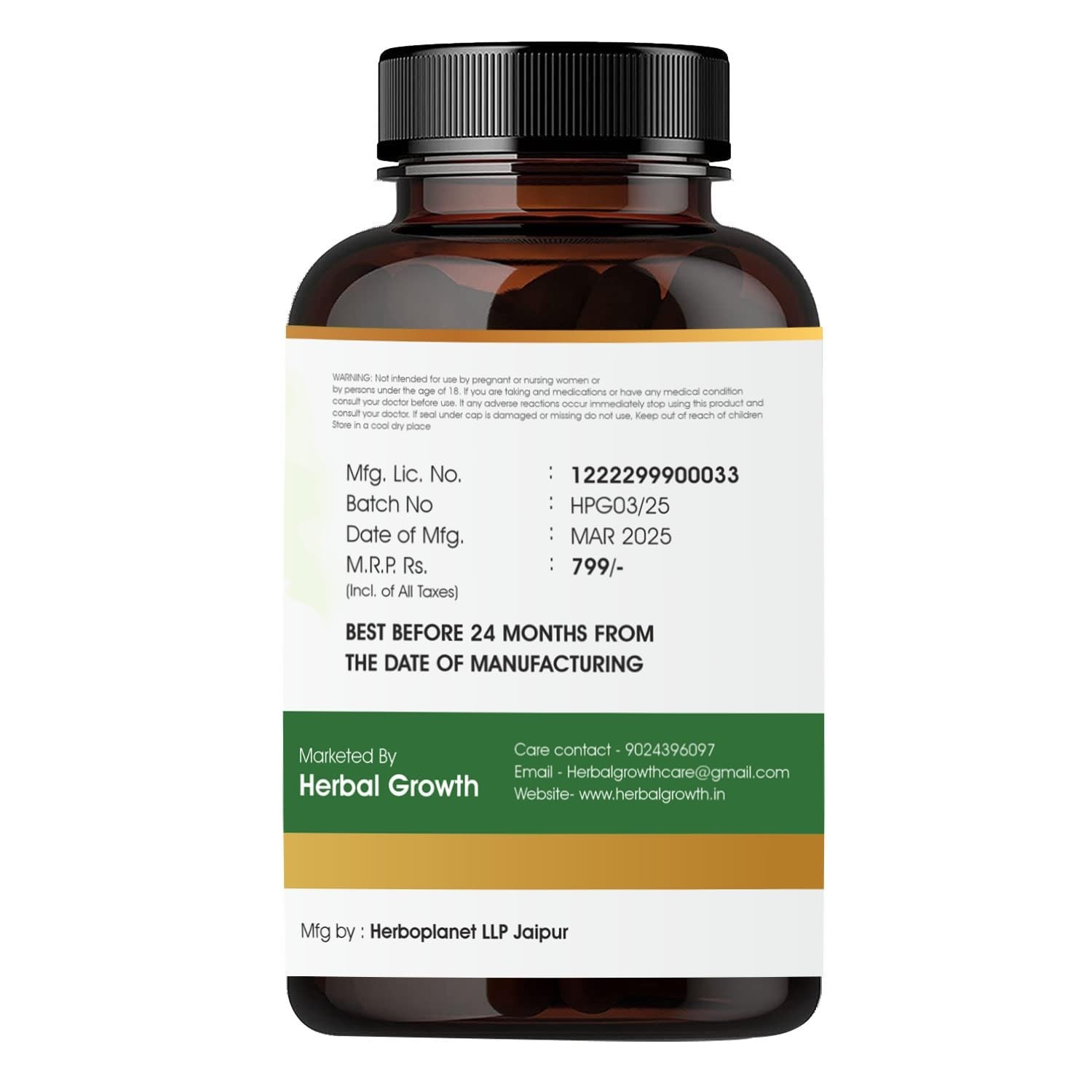 HERBAL.GROWTH Moringa 1000mg Capsules 60 Count Pack of 3