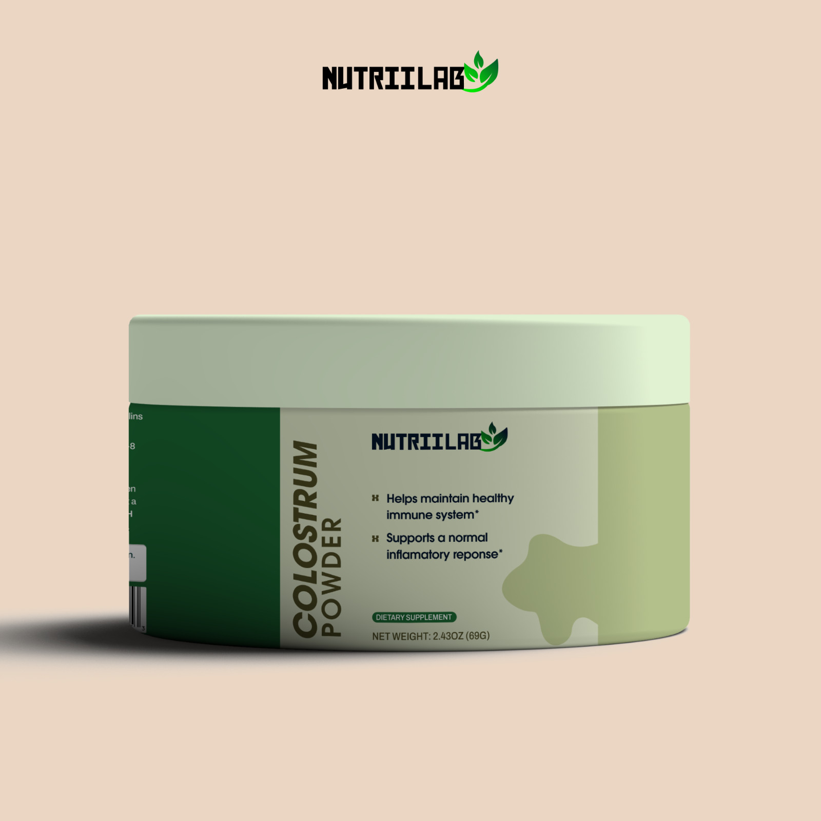 NutriiLab Bovine Colostrum Powder 2500mg IgG Immune Gut Health 30 Day Supply