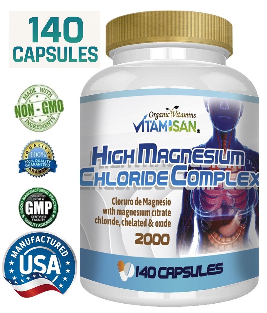 Magnesium Citrate 2000 Serving 140 Capsules High Potency Big Bottle Strong USA