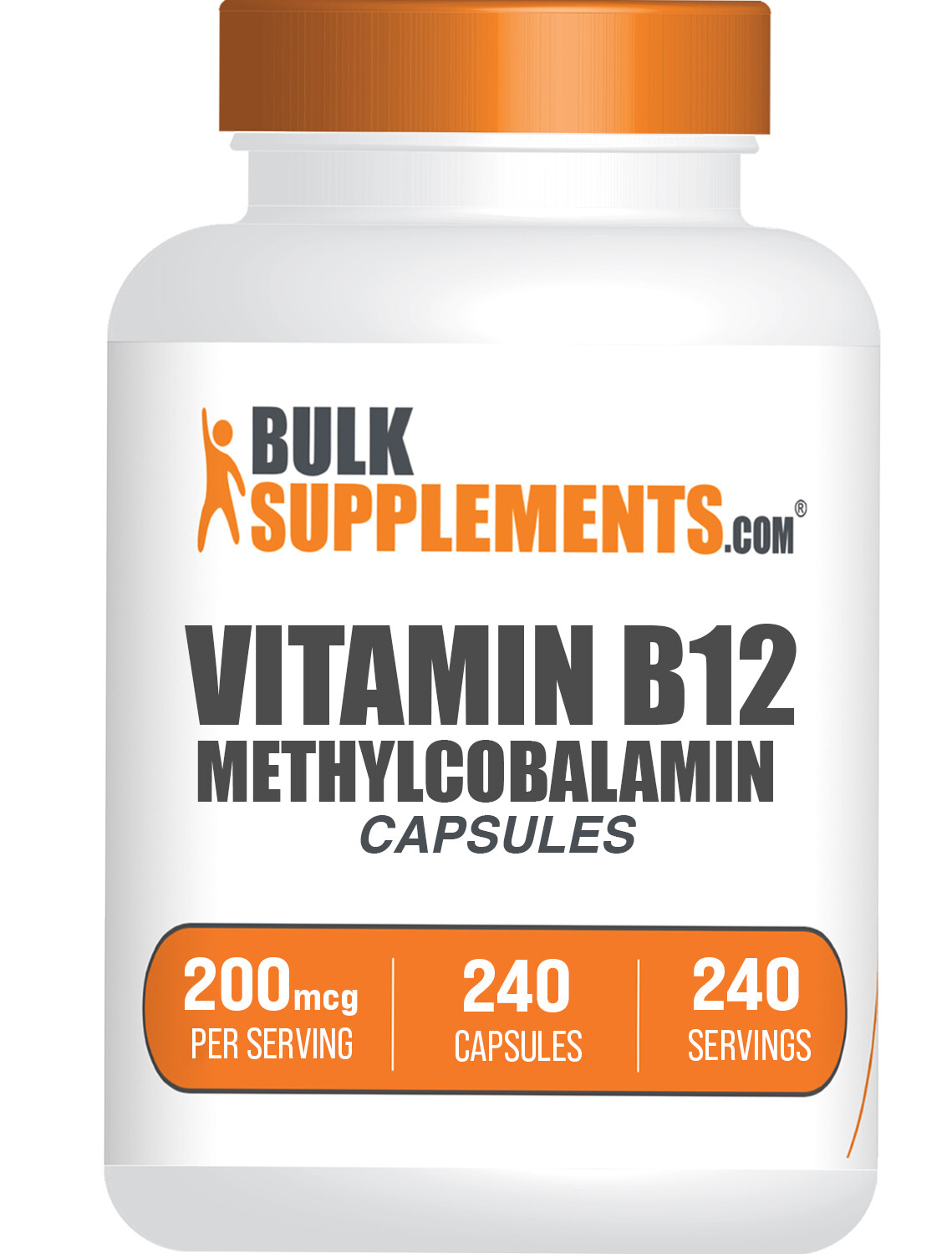 BulkSupplements Vitamin B12 (1% Methylcobalamin) Capsules – 200mcg Per Serving
