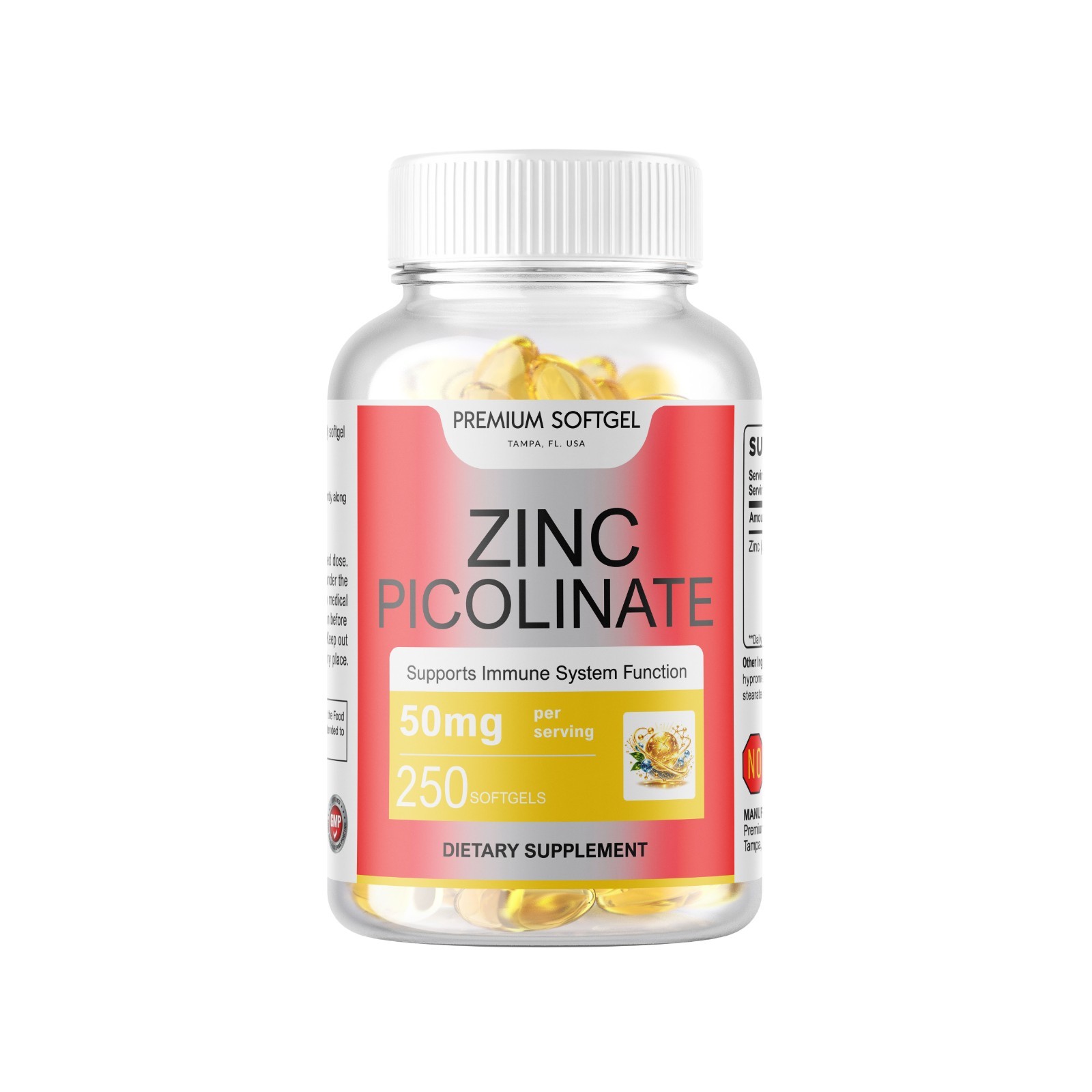 Zinc Picolinate 250 Softgels 50mg Normal Metabolism Overall Wellness Immune USA