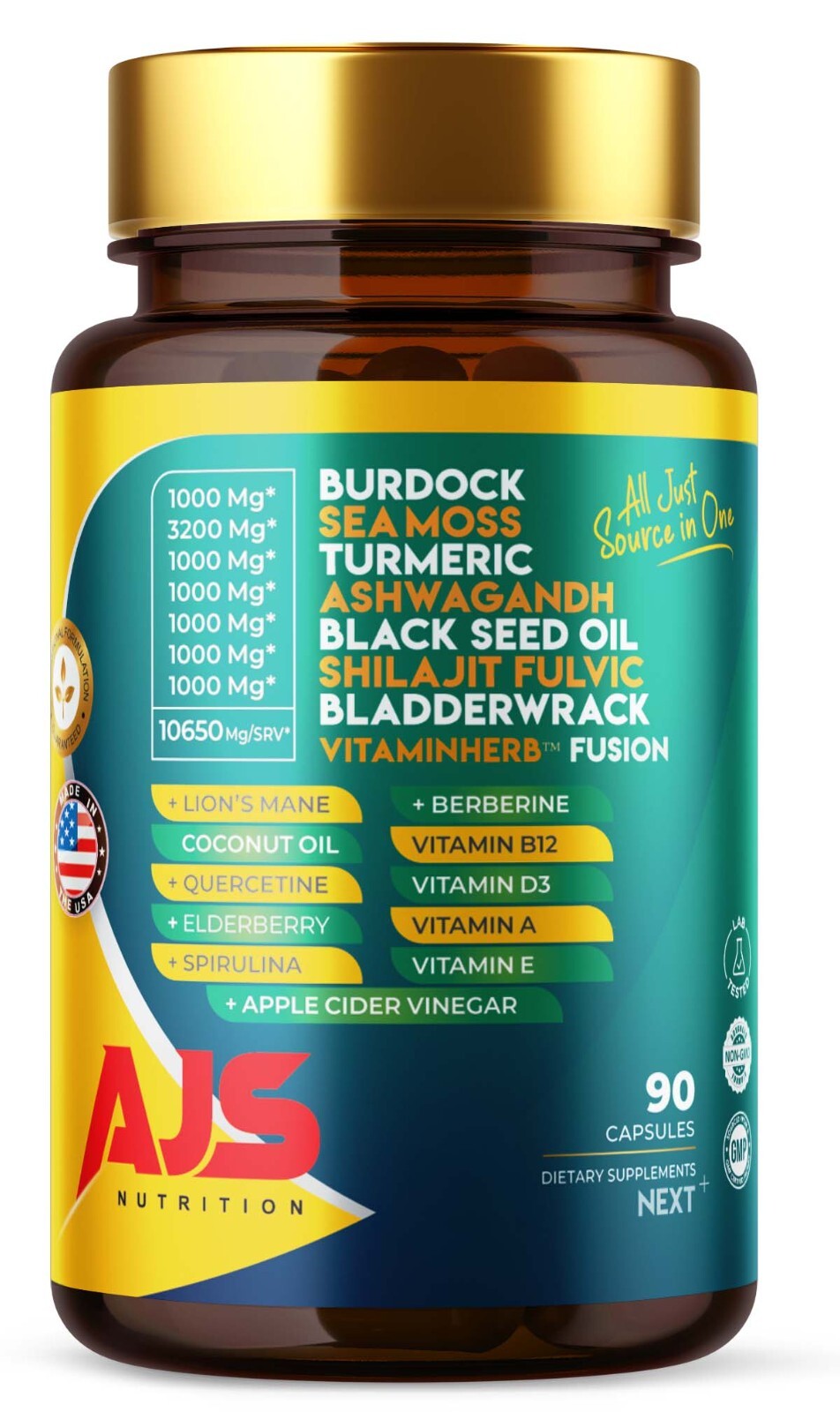 AJS 20 All-in-One-Sea Moss, Ashwagandha, Turmeric, Shilajit,Black Seed Oil90CT