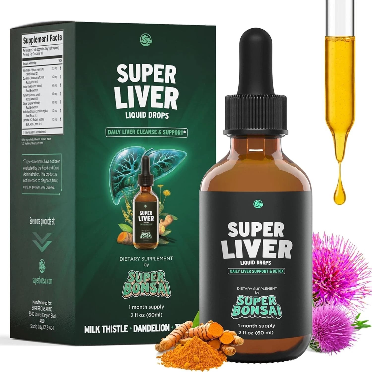 2Pk Super Bonsai Super Liver Liquid Drops Daily Detox Support 60 Day Supply