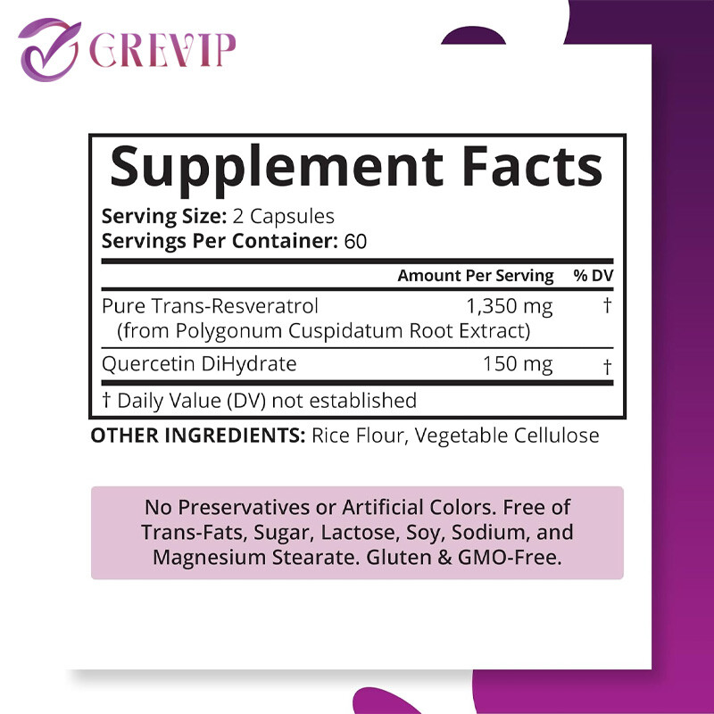 Trans-Resveratrol 1500mg -Quercetin -Anti-Aging, Anti-inflammatory, Antioxidant