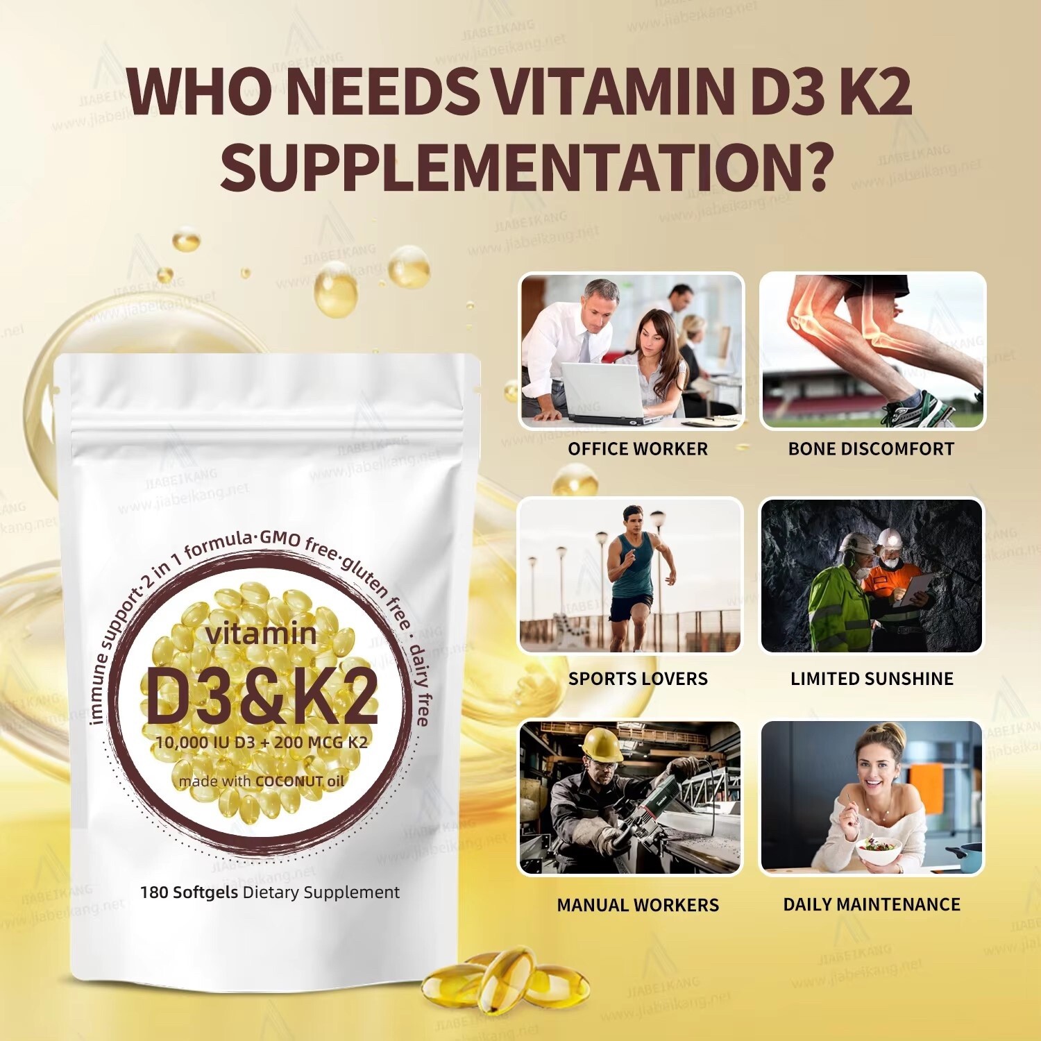 Vitamin D3 10000 iu Plus K2 (MK-7) 200 mcg, 180 Virgin Coconut Oil Softgels