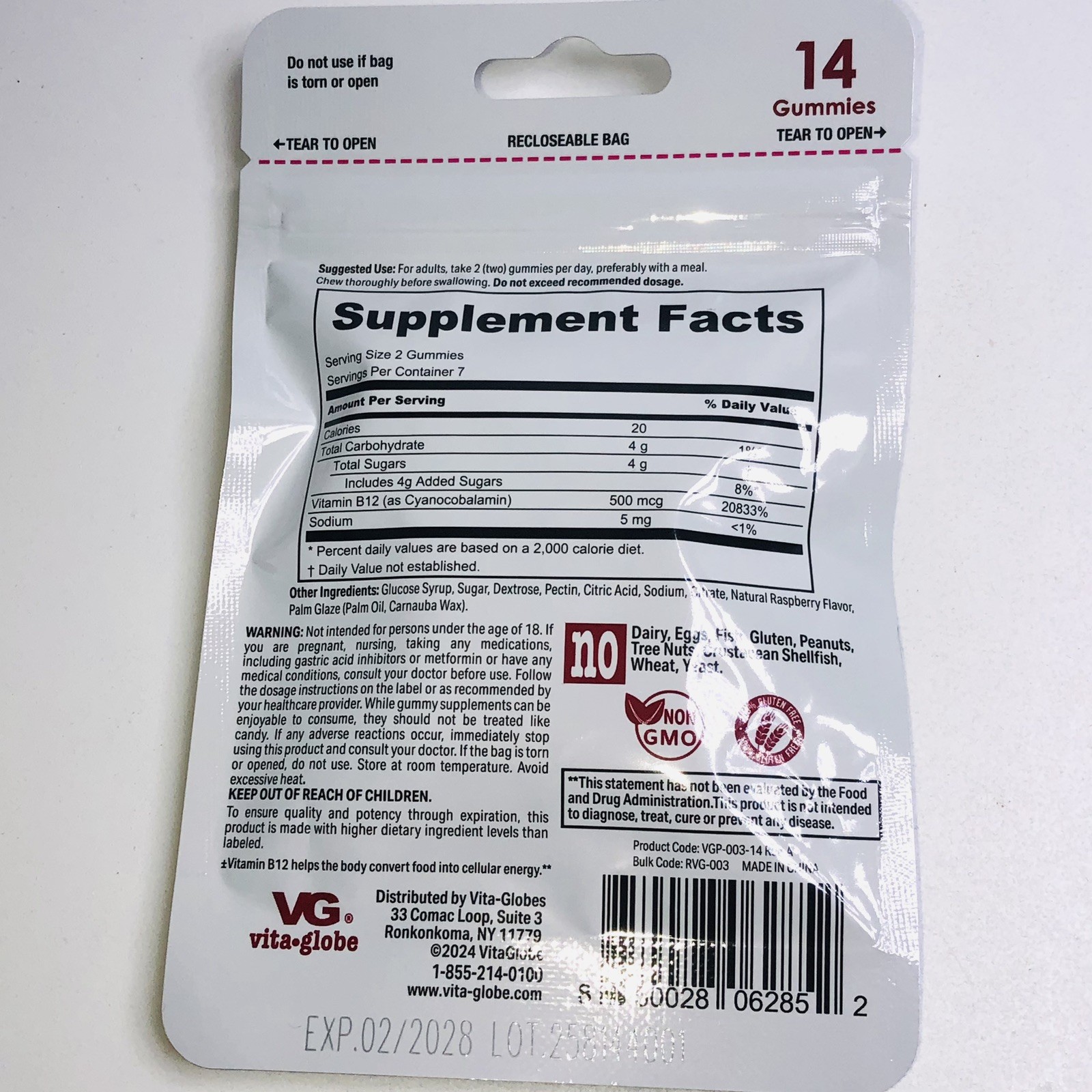 Premium B12 Vita Globe Gummies 14 in each pack Energy Metabolism Exp.02/2028