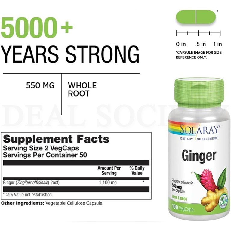 Solaray Ginger Root 1100mg for Healthy Digestion 100 VegCaps Lot of 2