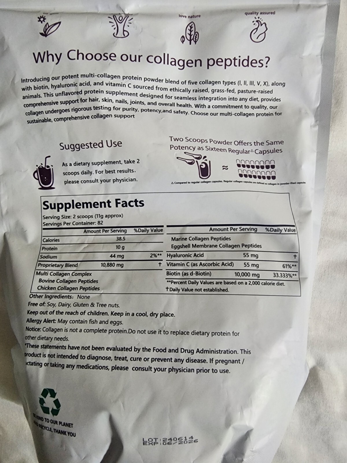Multi Collagen Peptides Powder,Hydrolyzed Protein Vitamin (Type I,II,III,V,X)2LB