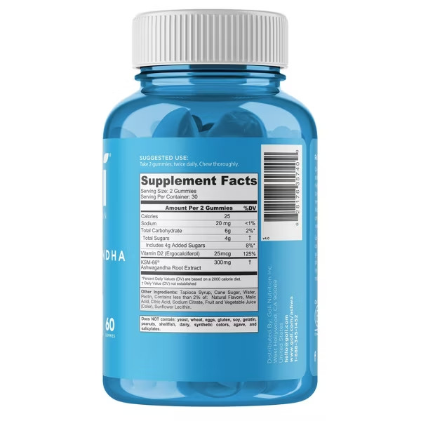 Goli Nutrition Ashwagandha Vegan Gummies – 60ct: 150mg Ashwagandha per Serving