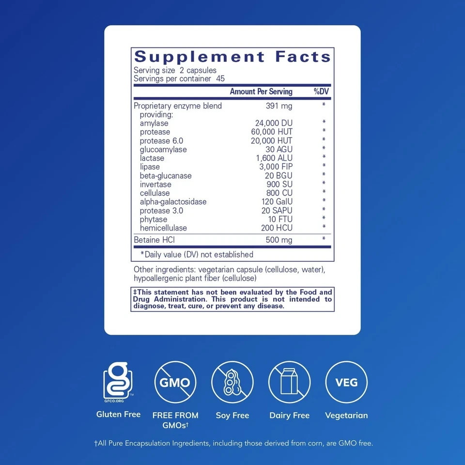 NEW Pure Encapsulations Digestive Enzymes Ultra with Betaine 90Count (Pack of 1)