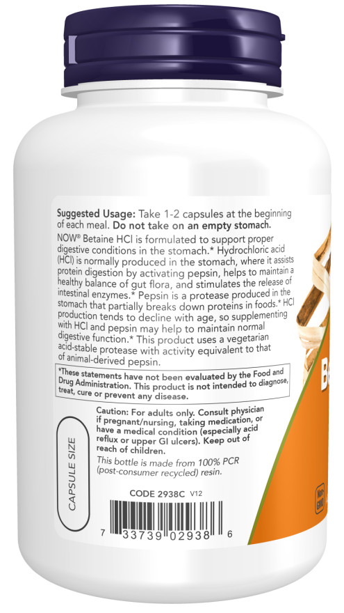 NOW Foods BETAINE HCL Pepsin 120 Cap hydrochloride hci digestive enzyme 07/26EXP