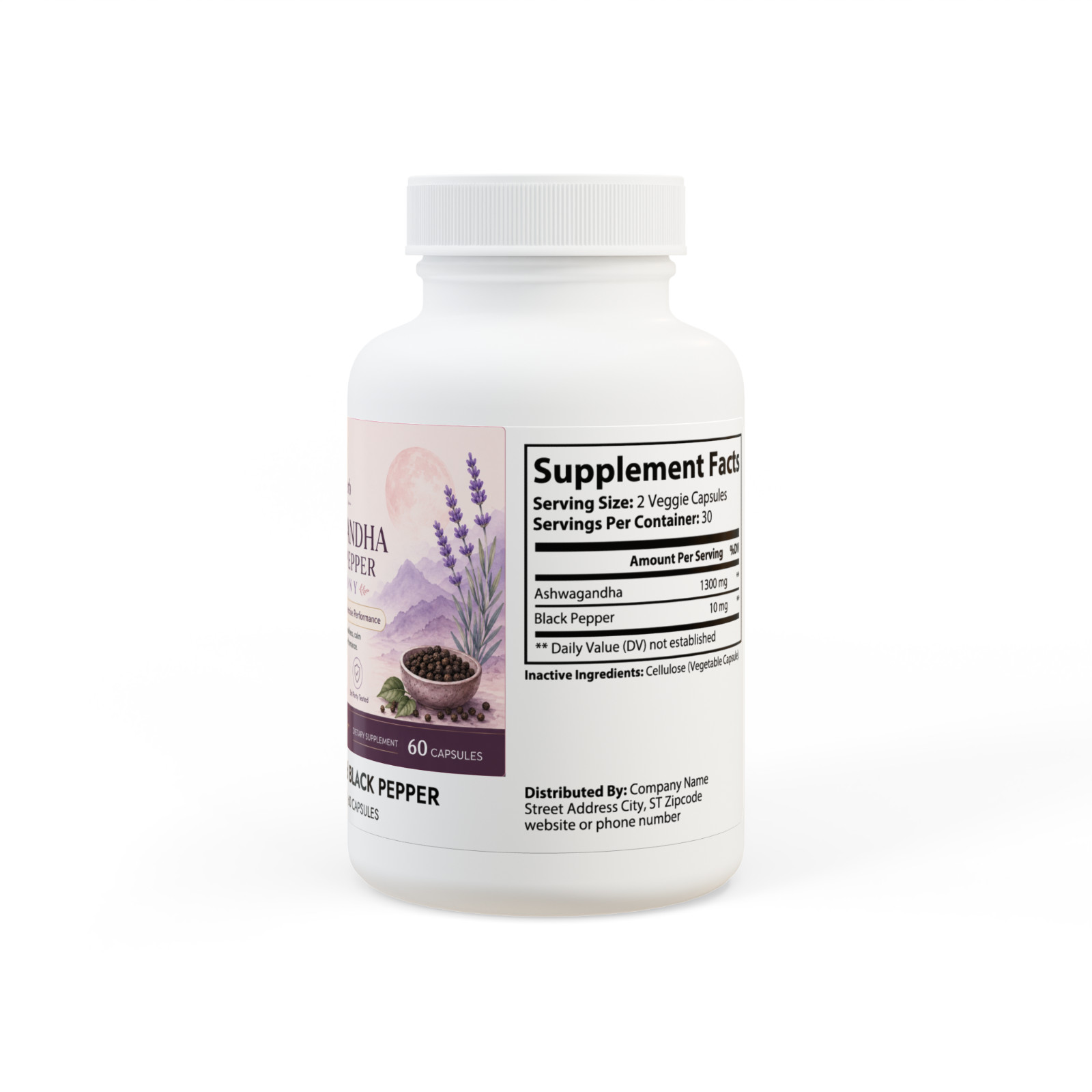 Ashwagandha Black Pepper Harmony 60 Capsules Stress Balance Vegan Non-GMO