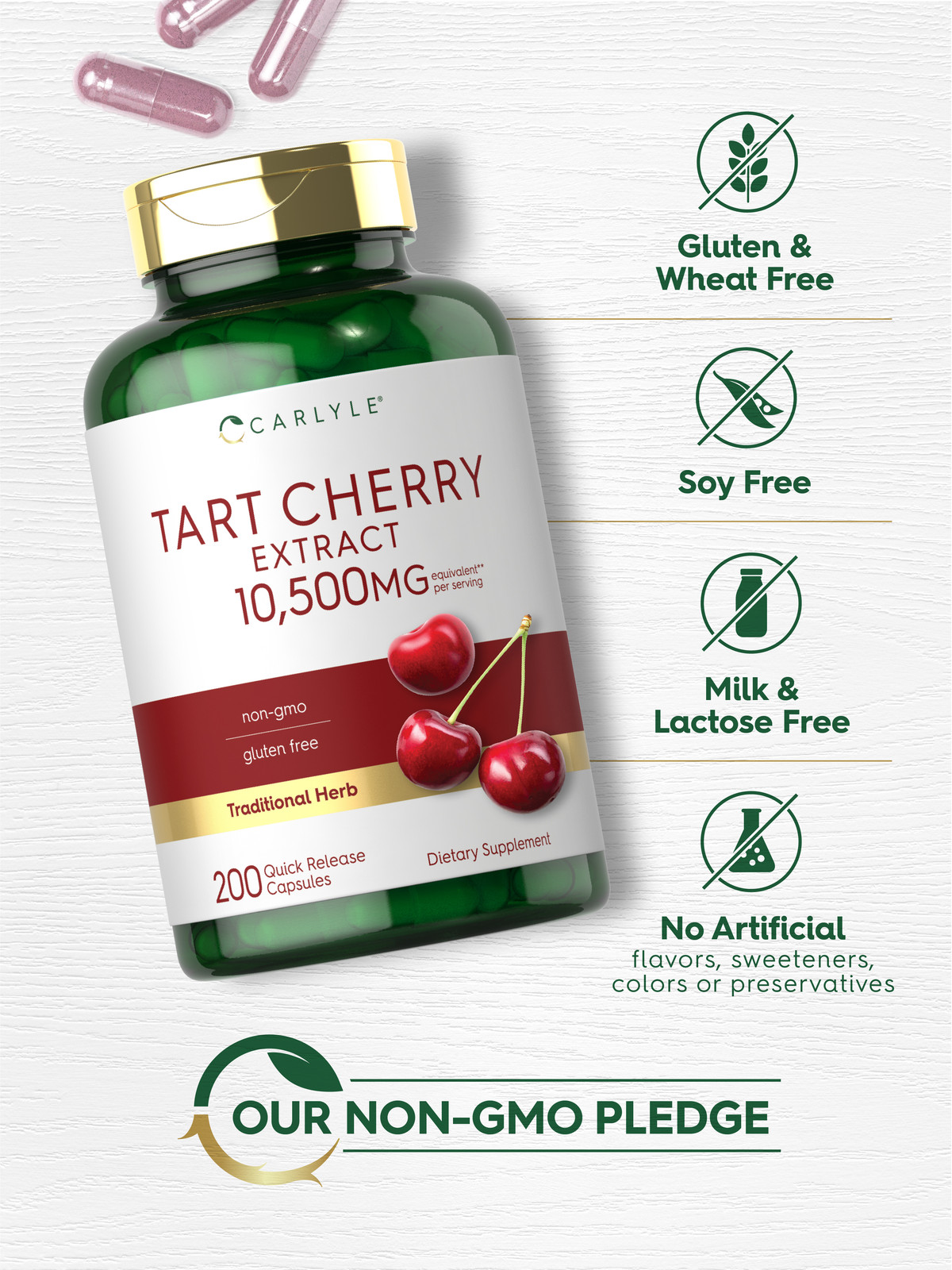 Tart Cherry Capsules 10,500mg | 200 Pills | Max Potency Extract | by Carlyle