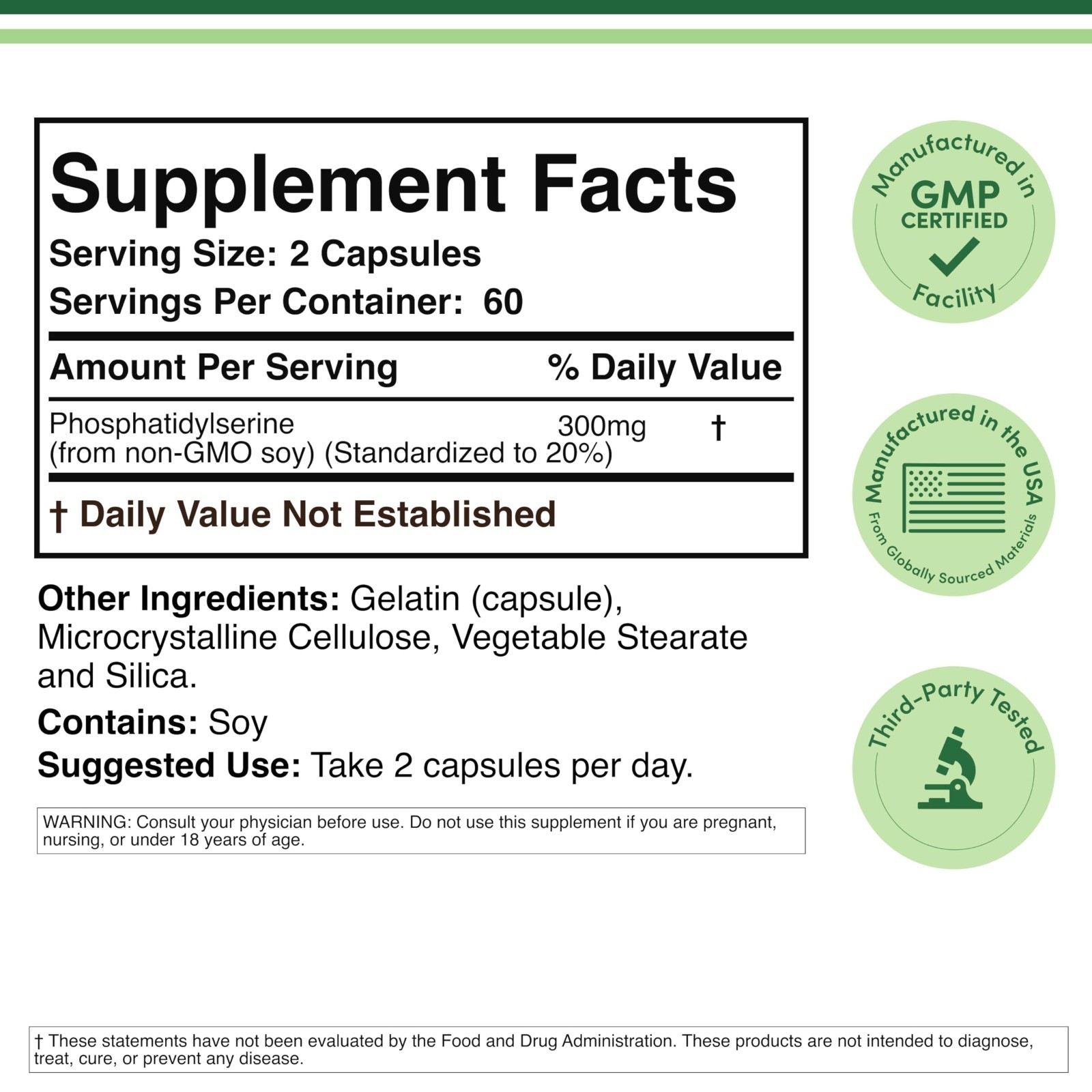 300mg Phosphatidylserine – Memory Support, Calm Sleep, Stress Relief, 120 Capsul