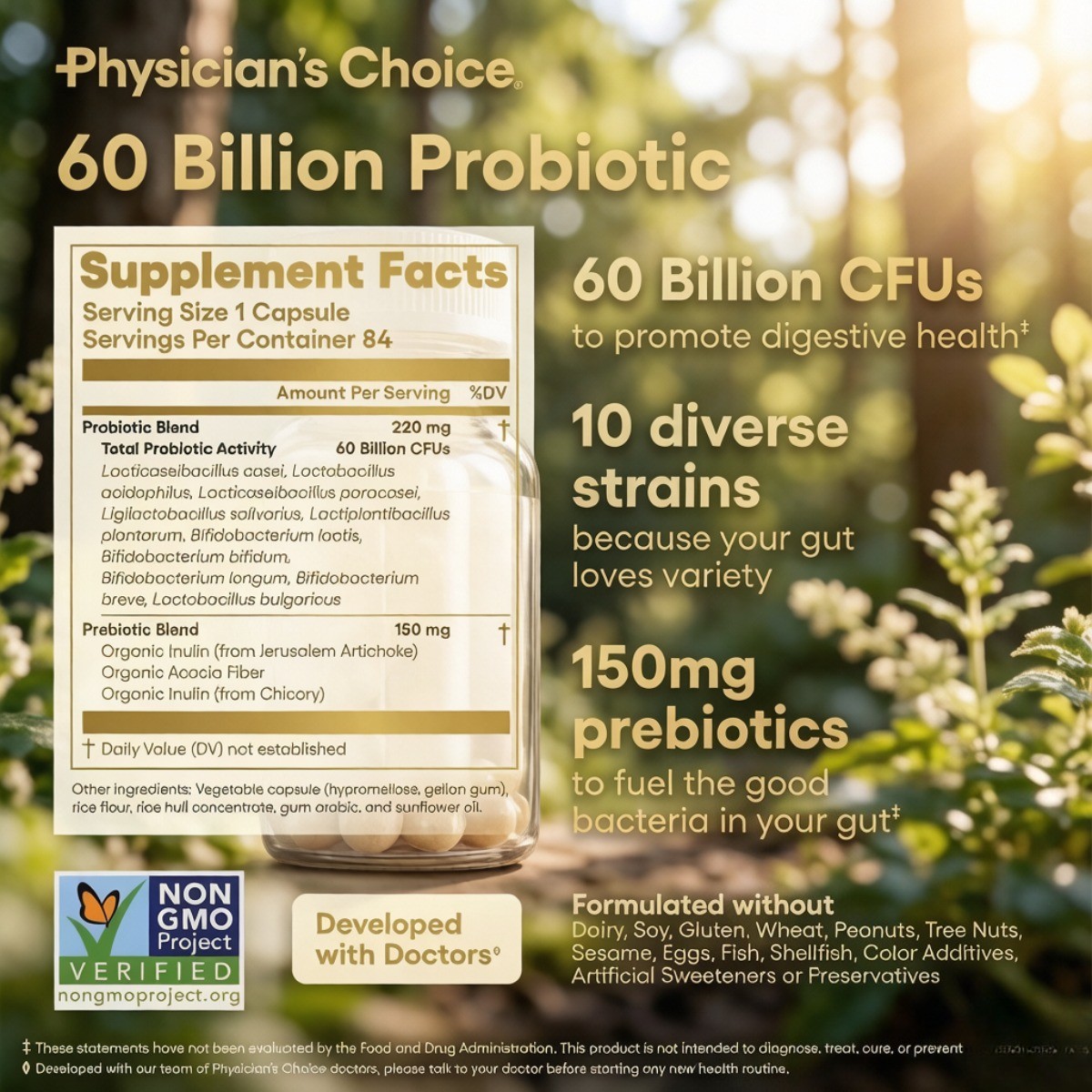 Physician’s Choice 60B Probiotic–10 Strains & Prebiotics for Gut & Immune, 60ct