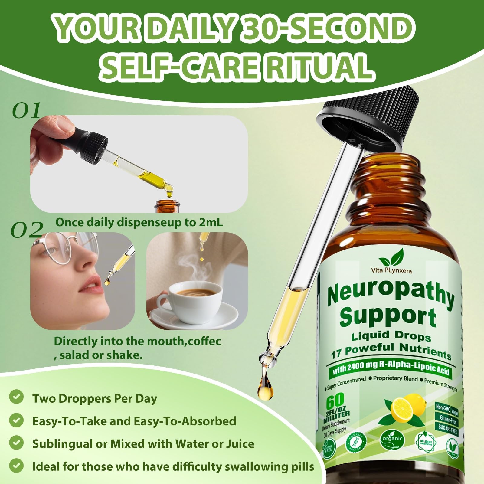 Neuropathy Supplements Liquid Drops, Advance 17-in-1 2 Fl Oz (Pack of 1)