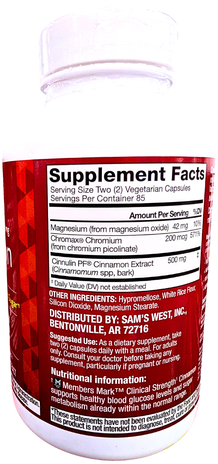Member’s Mark Clinical Strength Cinnamon 500 mg Capsules 170 Count EXP 04/2028
