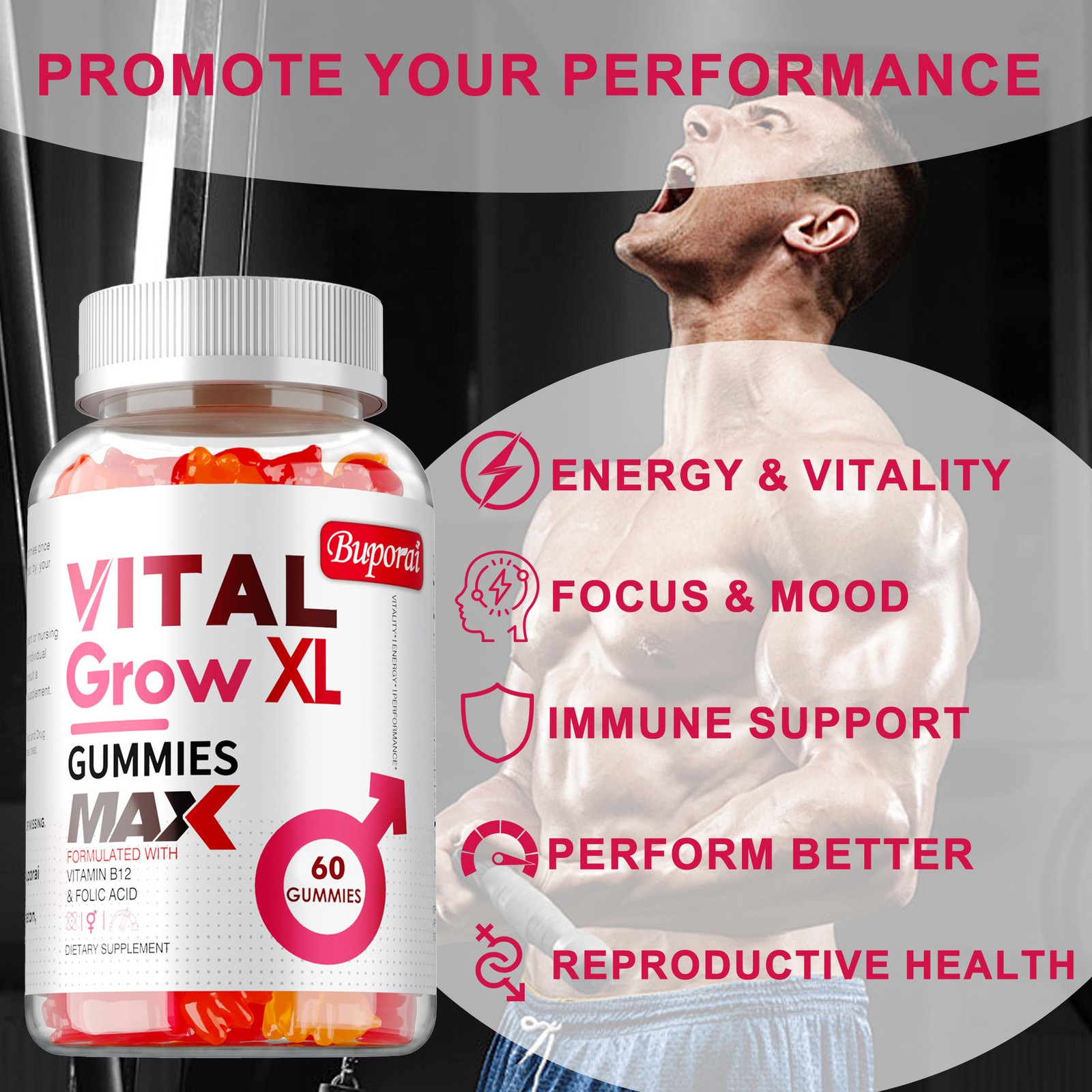 Vital Grow XL Male Gummies – Enhances Energy and Endurance, Muscle Recovery