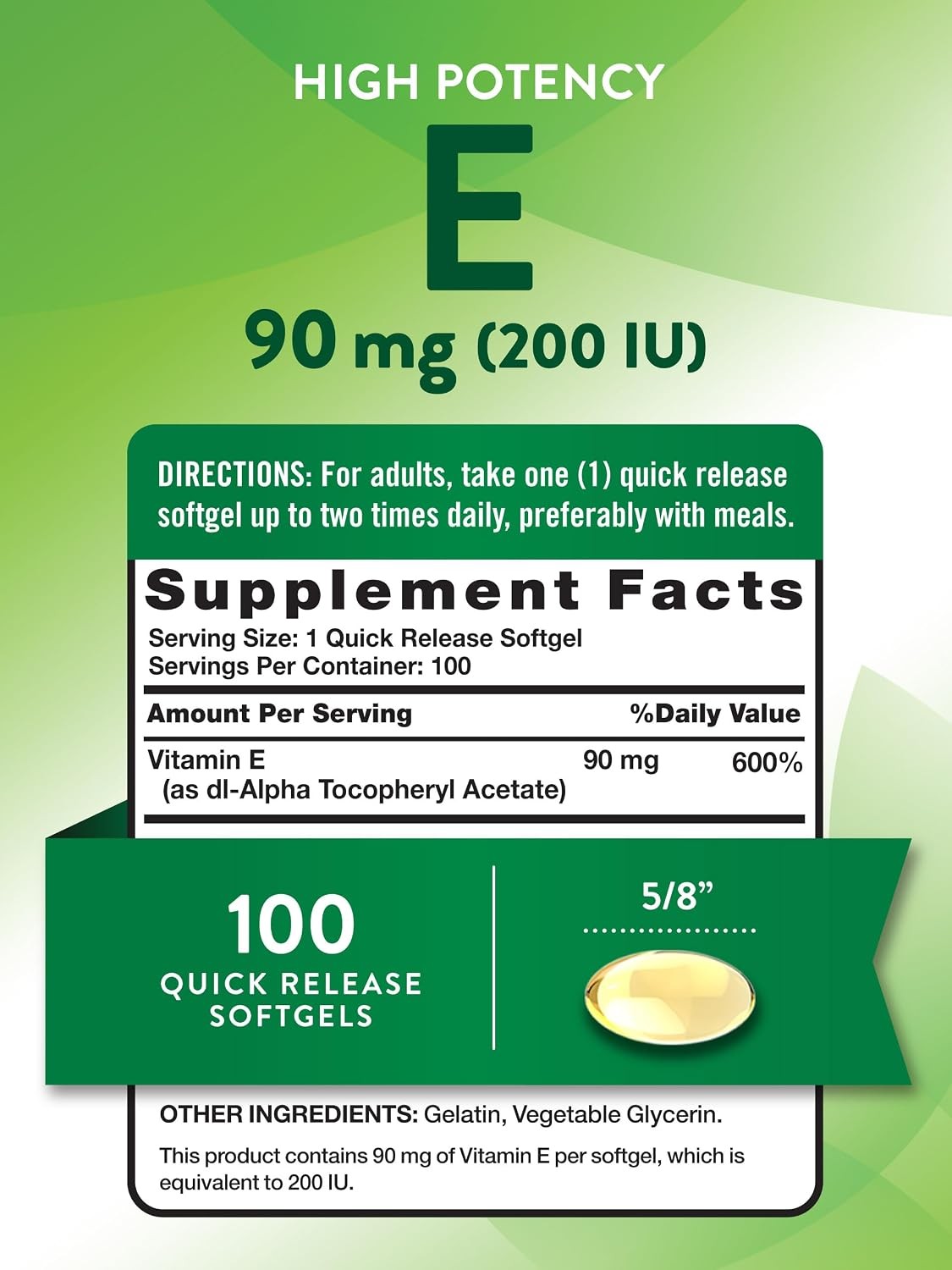 Nature’s Truth Vitamin E Softgels | 200 IU | 100 Softgels | Non-GMO & Gluten Fre