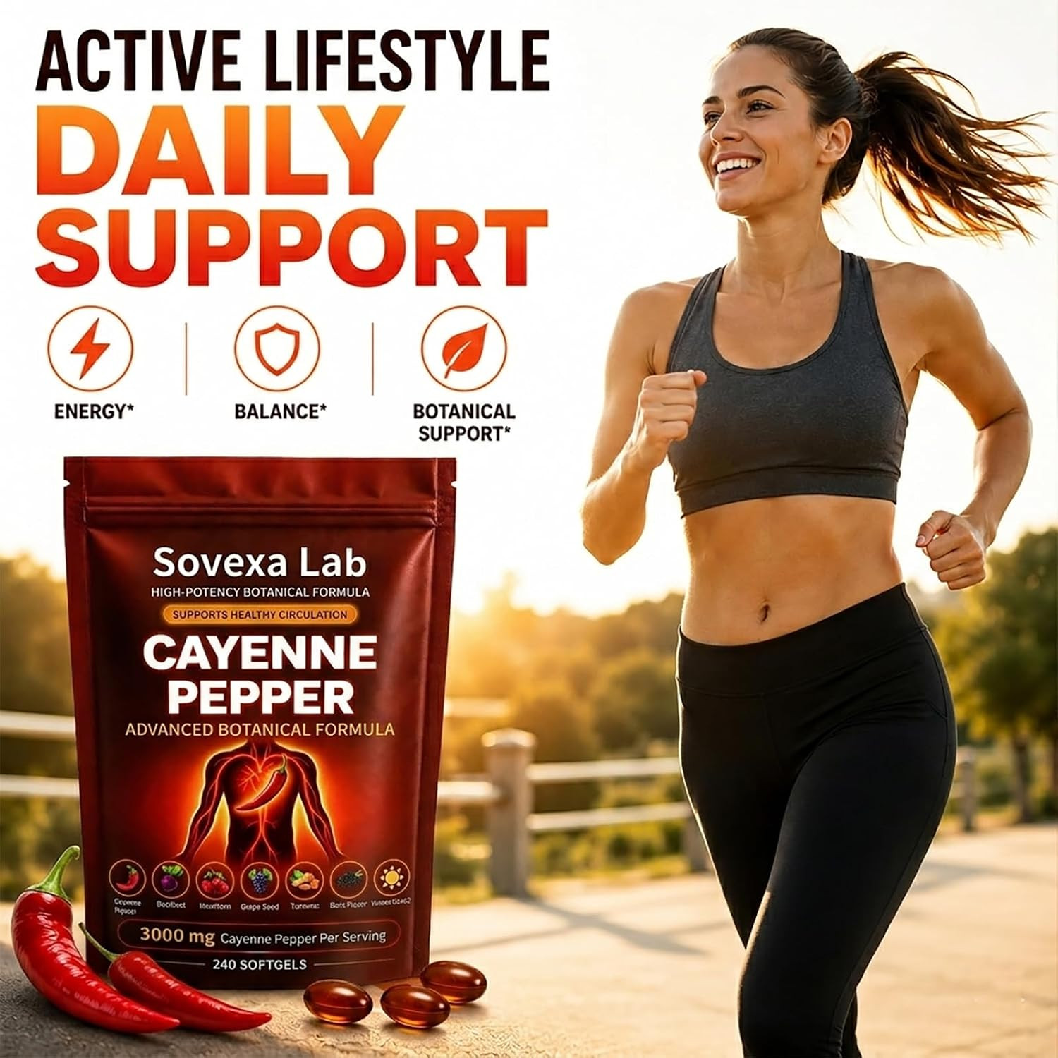 Cayenne Pepper Softgels Supplement for Energy & Cardiovascular Wellness, Active