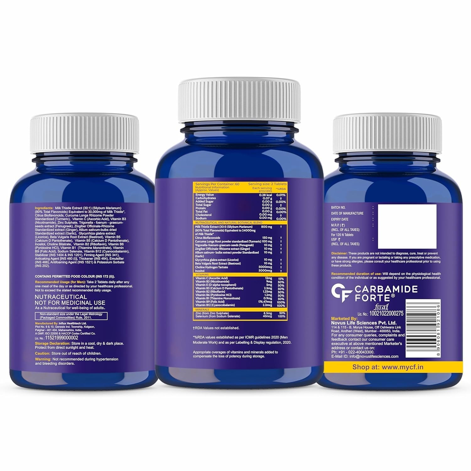 Carbamide Forte Liver Detox Milk Thistle 800mg Supplement 120 Veg Tablets
