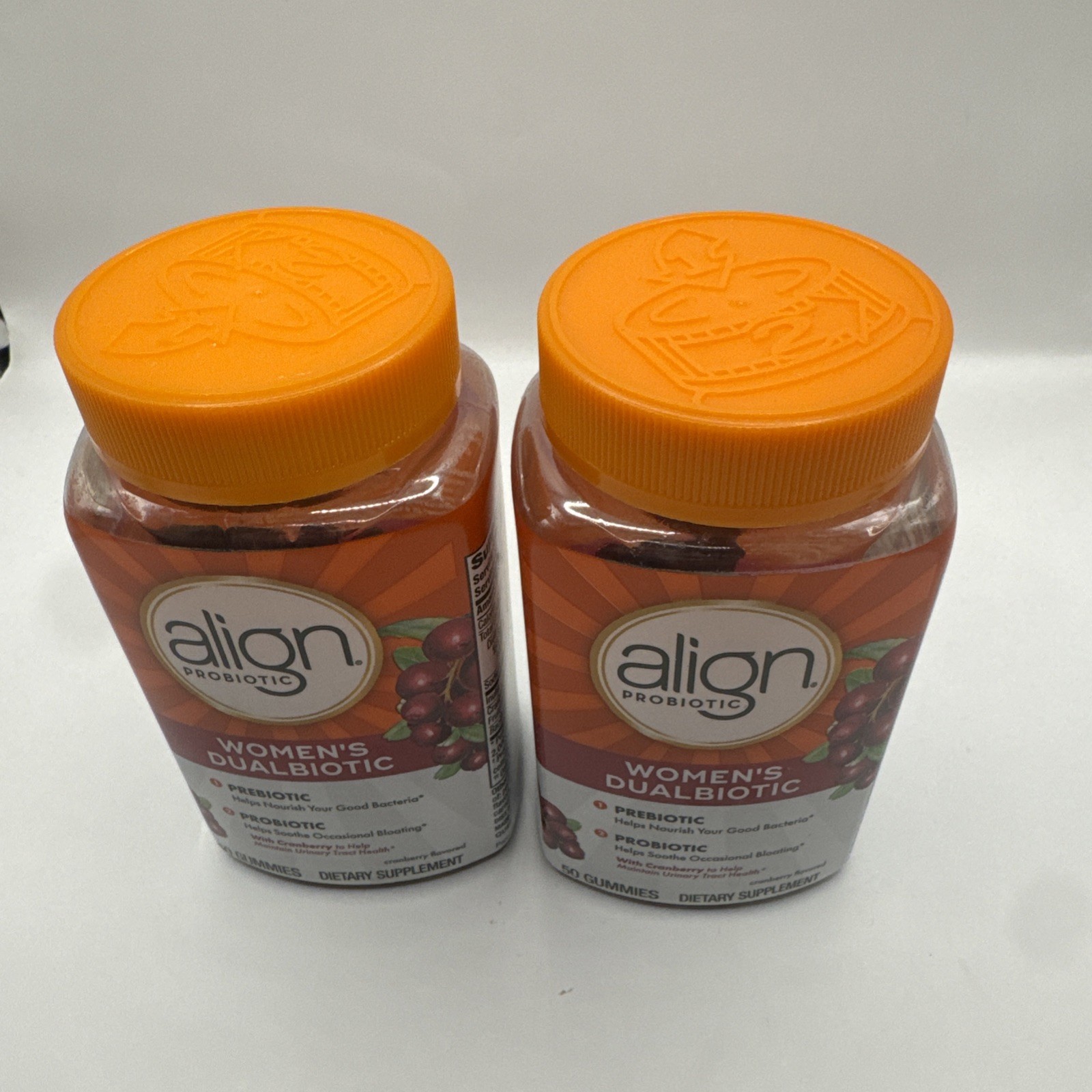 Lot (2) Align Women’s Health Prebiotic Probiotic Cranberry 50 Gummies Exp 5/27+