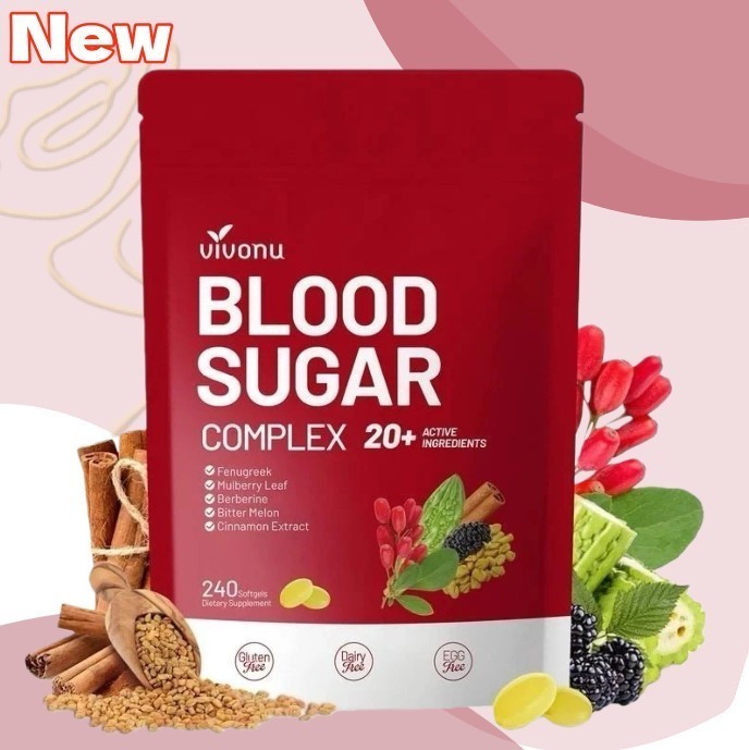 VivoNu Blood Sugar Complex Supplement with 20 Herbs and Vitamins 240 Softgels