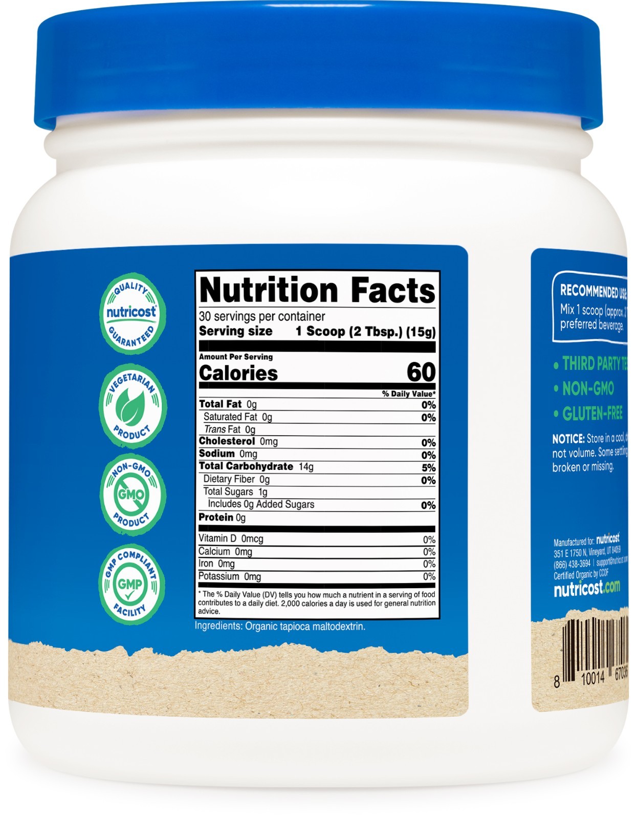 Nutricost Organic Maltodextrin Powder 1lb- Quick Calories and Energy