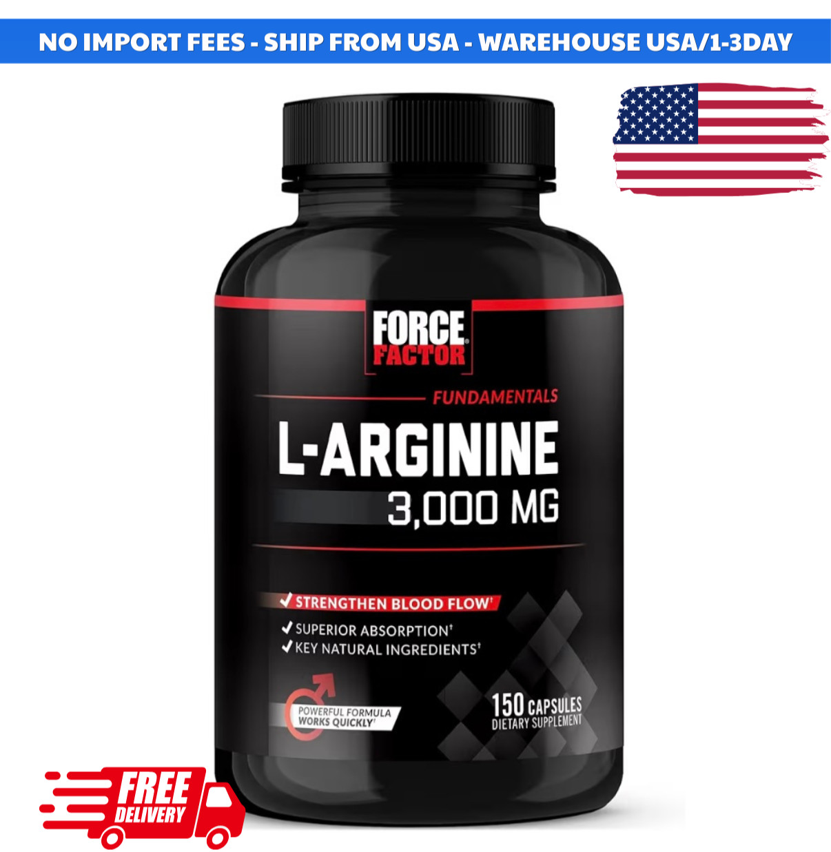 Force Factor L-Arginine 3000 MG, Extra Strength Nitric Oxide & Circulation Boost
