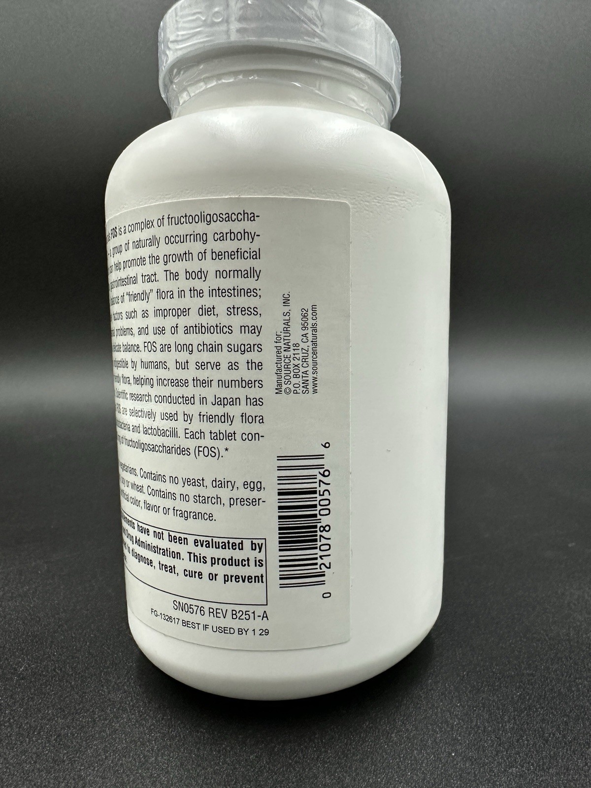 Source Naturals FOS Fructooligosaccharides 1000 mg 200 Tablets – Expires 1/2029