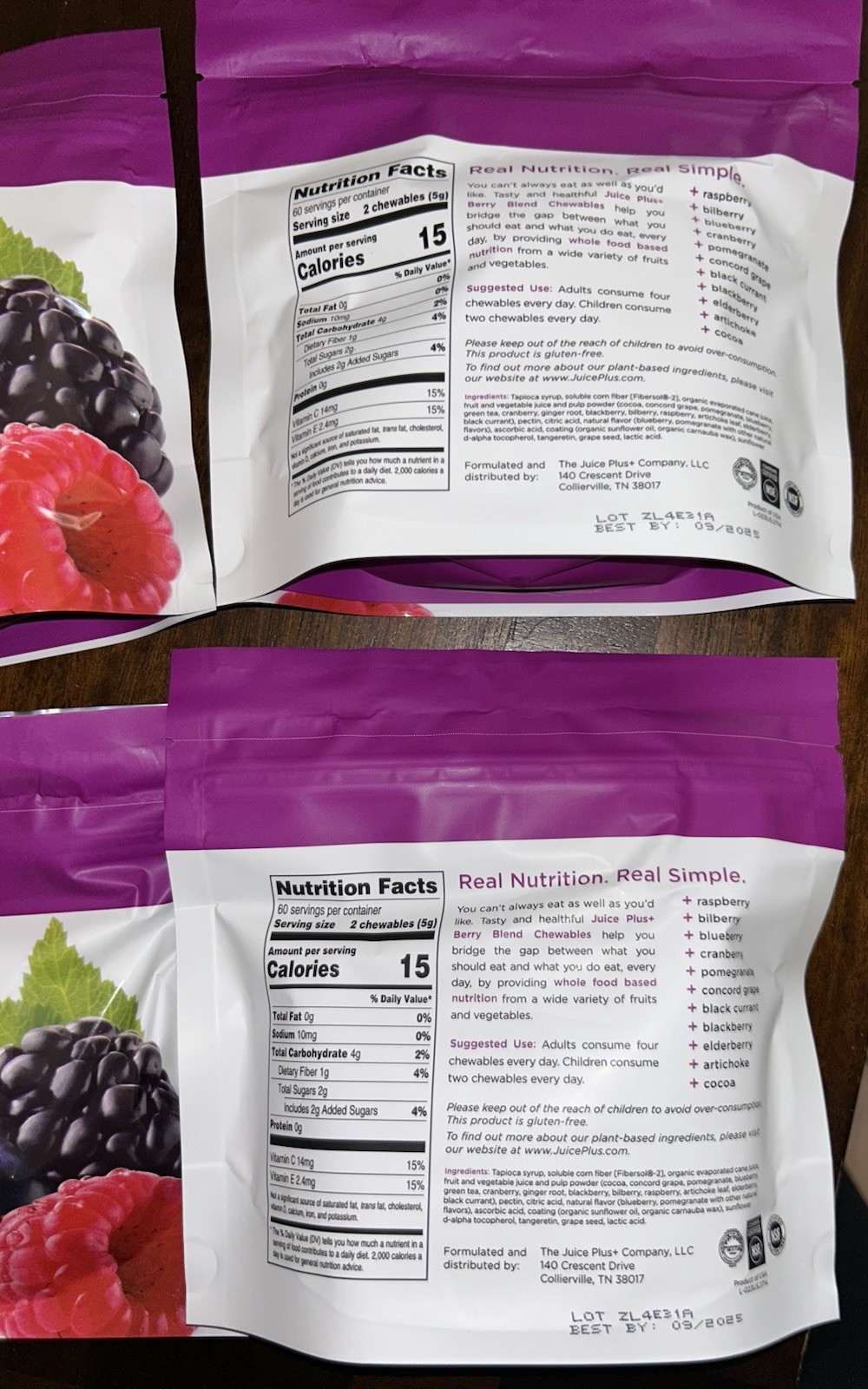 6 bags of Juice Plus+ BERRY BLEND + – Blended Fruit & Veg Juice Chewables (120)