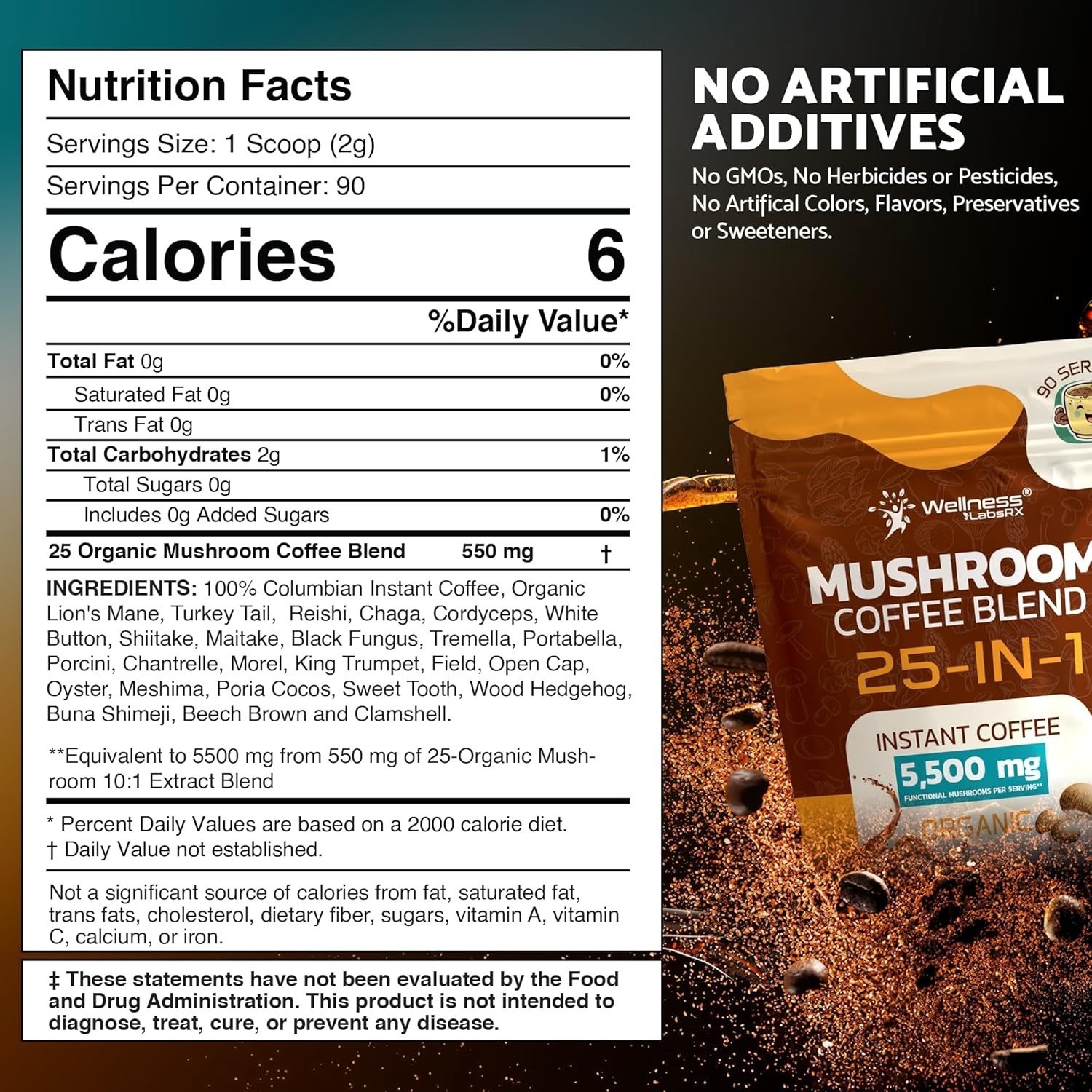 25-in-1 Mushroom Coffee Organic Instant Coffee | Keto Friendly