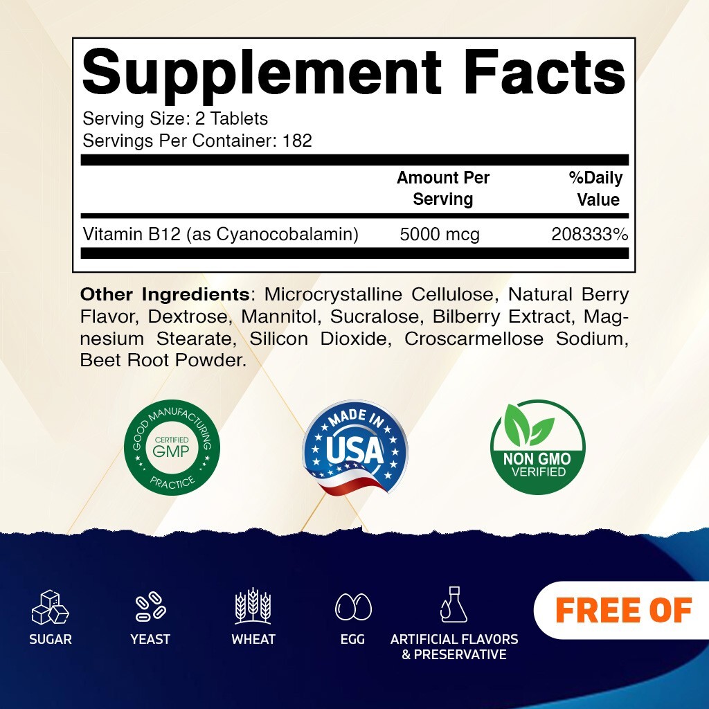 Vitamatic Vitamin B12 5000 mcg per Serving Fast Dissolve 365 Tablets