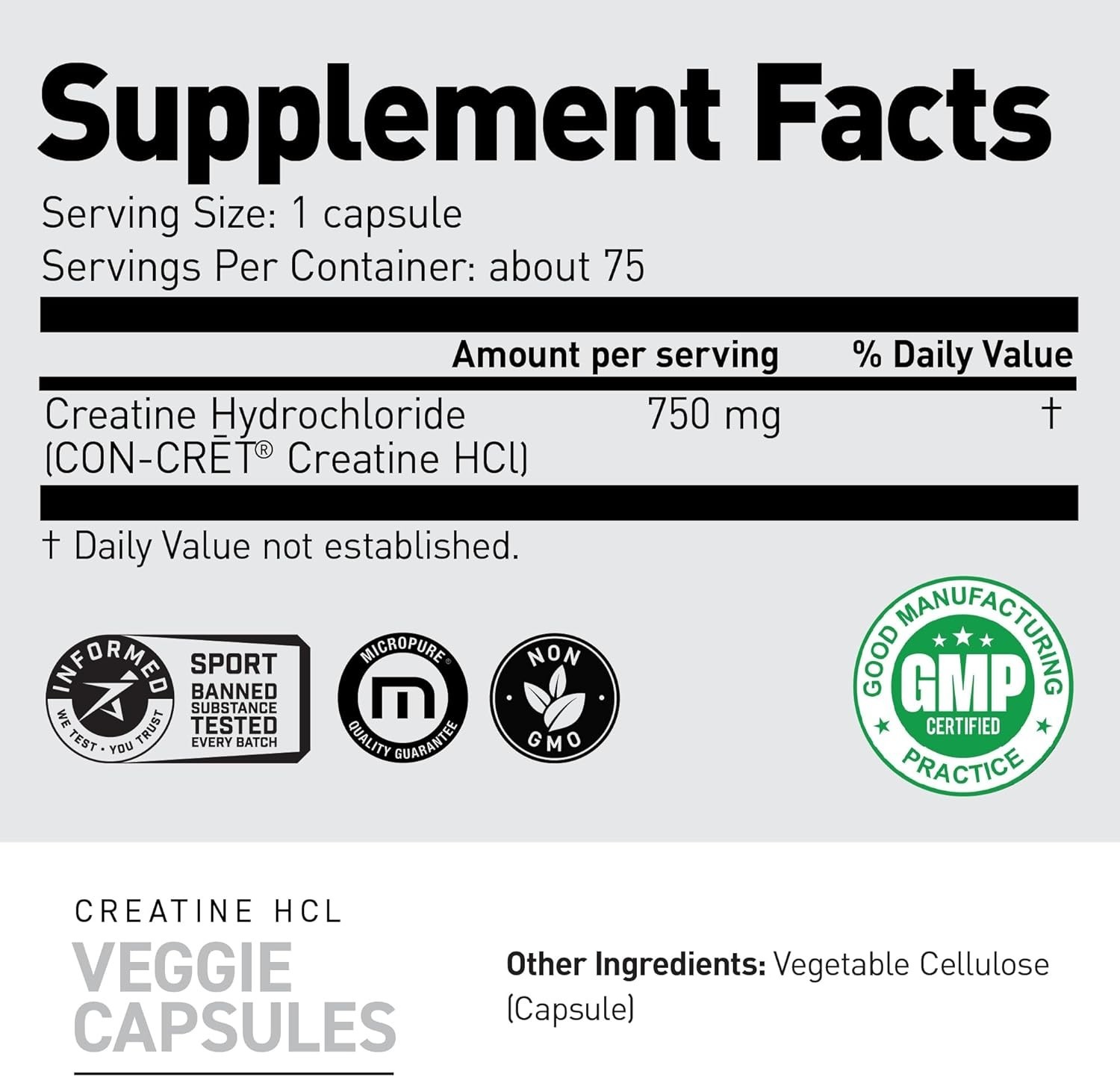 Kaged Creatine Hcl 750Mg Premium Soluble Nutritional Supplement 75 Capsules