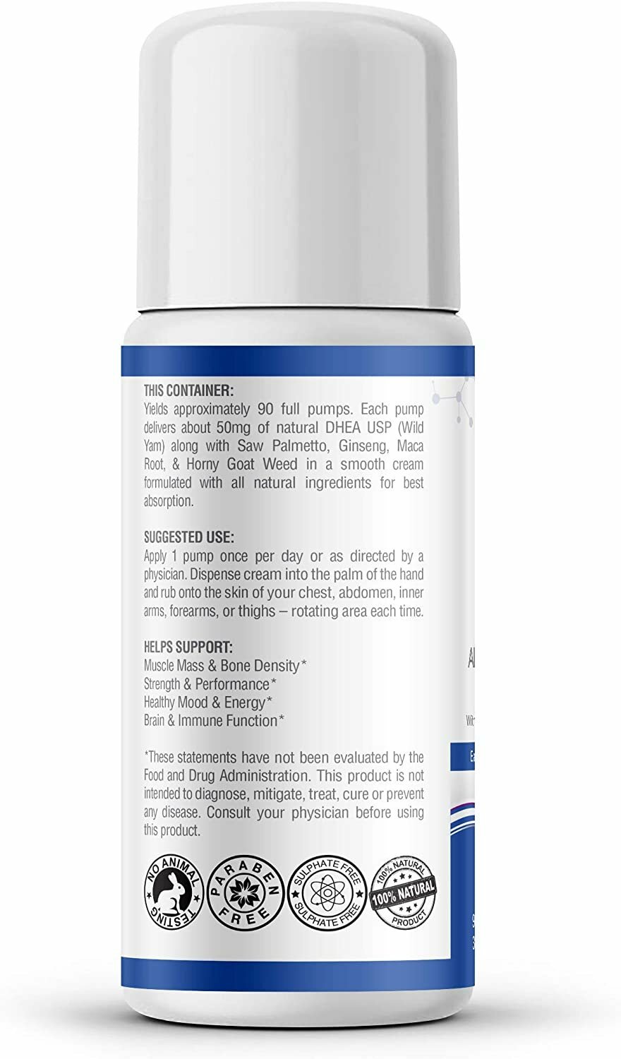 DHEA Cream 50mg for Men & Women Bioidentical DHEA USP, Natural Energy Supplement