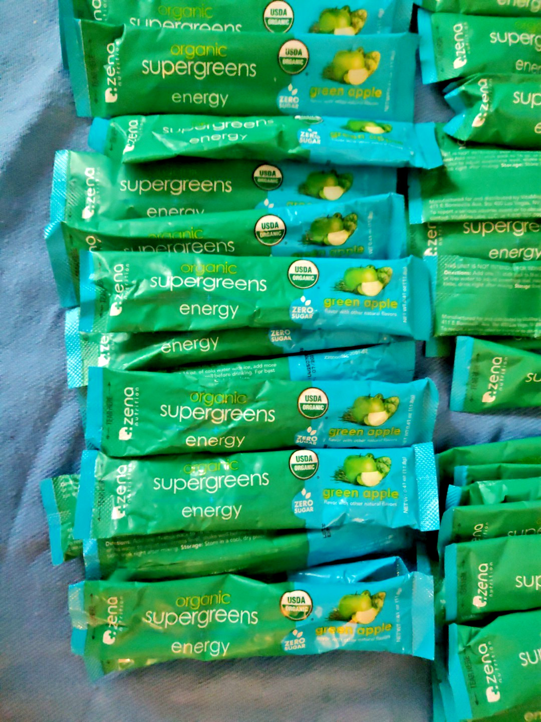 Zena Organic Supergreens Plus Energy Apple 45 Stick Exp: 7/2027 – Open Bag